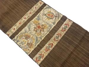 手織り紬横段に花菱・花唐草模様織出し名古屋帯